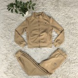 Casual Embossed Long Sleeve Zip-up Tracksuit Pant Set