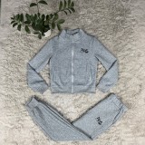 New Embroidered Casual Embossed Long Sleeve Zipper Tracksuit Sweatshirt Set