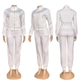 Casual Embossed Long Sleeve Zip-up Tracksuit Pant Set