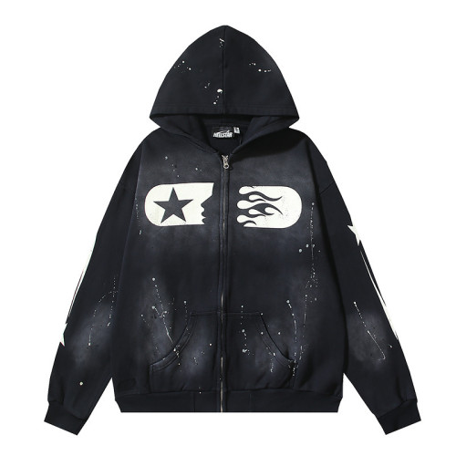 Hellstar Ink Splatter Washed Distressed Terry Unisex Hooded Sweatshirt