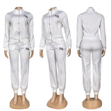 New Embroidered Casual Embossed Long Sleeve Zipper Tracksuit Sweatshirt Set