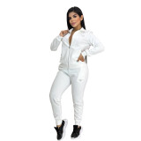 Casual Embossed Long Sleeve Zip-up Tracksuit Pant Set