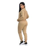 Casual Embossed Long Sleeve Zip-up Tracksuit Pant Set