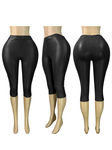Sexy elastic leather hip hugging hot pants, 7-inch pants