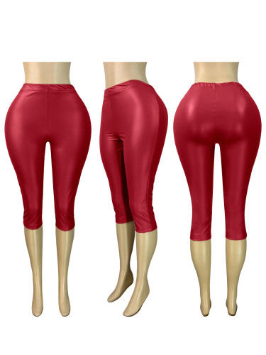 Sexy elastic leather hip hugging hot pants, 7-inch pants