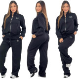 Autumn/Winter Embroidered Casual Embossed Long Sleeve Zipper Tracksuit