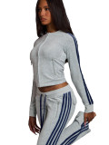 German Velvet Zipper Drawstring Side Striped Micro Horn Pants Two Piece Set