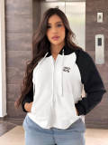 Elegant Embroidered Women's Raglan Zipper Hooded Sweatshirt