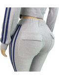 German Velvet Zipper Drawstring Side Striped Micro Horn Pants Two Piece Set