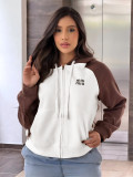 Elegant Embroidered Women's Raglan Zipper Hooded Sweatshirt