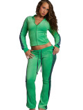 German Velvet Zipper Drawstring Side Striped Micro Horn Pants Two Piece Set