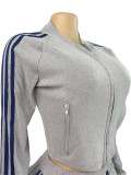German Velvet Zipper Drawstring Side Striped Micro Horn Pants Two Piece Set