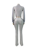 German Velvet Zipper Drawstring Side Striped Micro Horn Pants Two Piece Set