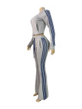 German Velvet Zipper Drawstring Side Striped Micro Horn Pants Two Piece Set