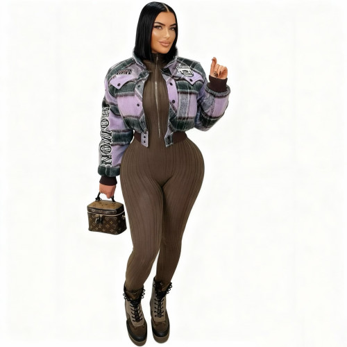 Autumn and winter women's woolen stand collar embroidery texture thread lining jacket jacket