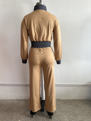 Hoodie+denim patchwork long sleeved pants set with 4 pockets