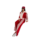 Striped velvet patchwork long sleeved zipper pants set