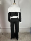 Striped velvet patchwork long sleeved zipper pants set