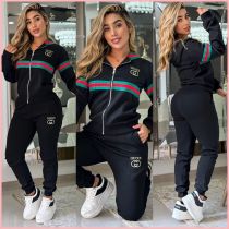 Fashion Jacquard Long Sleeve Embroidered Letter Hooded Zip-up Trouser Set