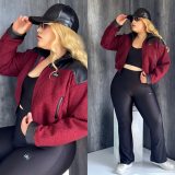 Autumn/Winter Letter Jacket Outerwear Warm Leather Suede Top