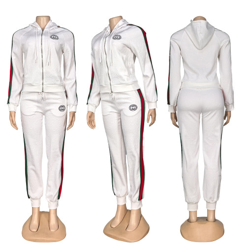 Fashion Jacquard Long Sleeve Embroidered Letter Hooded Zipper Set