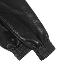 Knitted PU leather jacket for women, short style, lapel zipper, motorcycle jacket, European and American loose foreign trade women's top