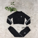 Trendy Embroidered Letter Zipper Jogger Sports Pants Sweatshirt with Pockets