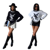 Classic Jacquard Long Sleeve Crew Neck Knit Sweater
