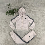 Autumn/Winter Casual Jacquard Long Sleeve Zipper Hoodie Tracksuit Pant Set