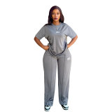 Spring/Summer Casual Embroidery Elegant Two-Piece Set with Wide Legs