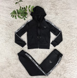 Autumn/Winter Casual Jacquard Long Sleeve Zipper Hoodie Tracksuit Pant Set