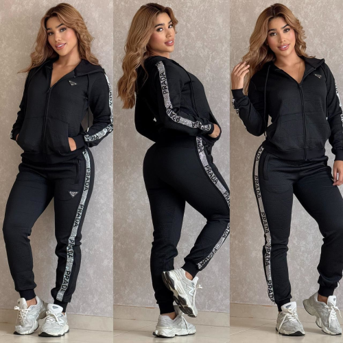 Autumn/Winter Casual Jacquard Long Sleeve Zipper Hoodie Tracksuit Pant Set