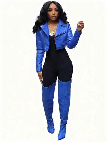 Autumn/Winter New Arrival Zippered Multi-Pocket PU Leather Streetwear Multicolored Jacket