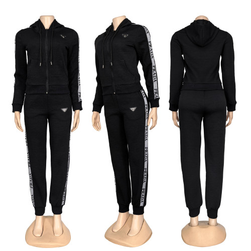 Autumn/Winter Casual Jacquard Long Sleeve Zipper Hoodie Tracksuit Pant Set