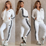 Autumn/Winter Casual Jacquard Long Sleeve Zipper Hoodie Tracksuit Pant Set