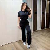 Fashion Embroidered Short Sleeve Jacquard Two-Piece Pants Set