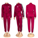 Trendy Embroidered Letter Zipper Jogger Sports Pants Sweatshirt with Pockets