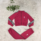 Trendy Embroidered Letter Zipper Jogger Sports Pants Sweatshirt with Pockets