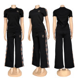 Fashion Embroidered Short Sleeve Jacquard Two-Piece Pants Set