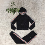 Autumn/Winter Casual Jacquard Long Sleeve Zipper Hoodie Tracksuit Pant Set