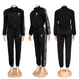 Trendy Embroidered Letter Zipper Jogger Sports Pants Sweatshirt with Pockets