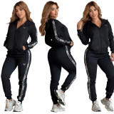 Autumn/Winter Casual Jacquard Long Sleeve Zipper Hoodie Tracksuit Pant Set