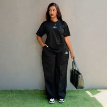 Spring/Summer Casual Embroidery Elegant Two-Piece Set with Wide Legs