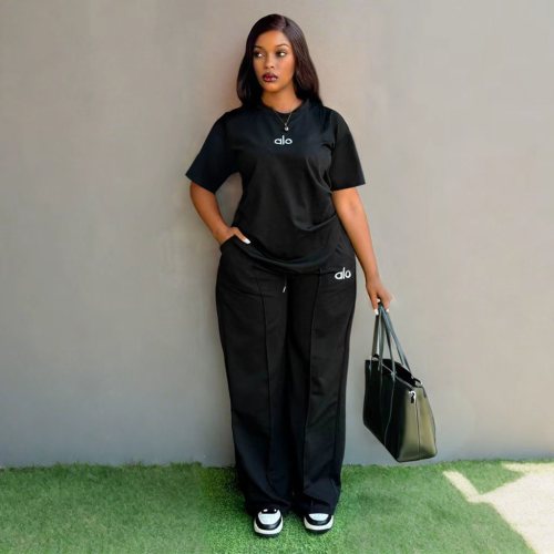 Spring/Summer Casual Embroidery Elegant Two-Piece Set with Wide Legs