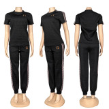Casual Side Printed Panels Logo Embroidery Jacquard T-Shirt Pants Set