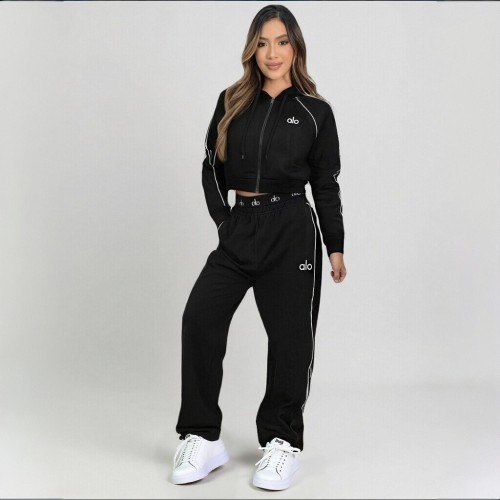 Casual Pockets Embroidered Letter Zipper Sweatshirt Jogger Pants Three-Piece Set