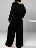 Slanted One-Shoulder Solid Color Autumn Ensemble Women's Autumn Ensemble