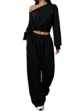 Slanted One-Shoulder Solid Color Autumn Ensemble Women's Autumn Ensemble