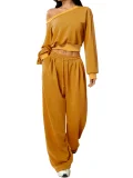 Slanted One-Shoulder Solid Color Autumn Ensemble Women's Autumn Ensemble