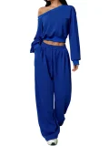Slanted One-Shoulder Solid Color Autumn Ensemble Women's Autumn Ensemble